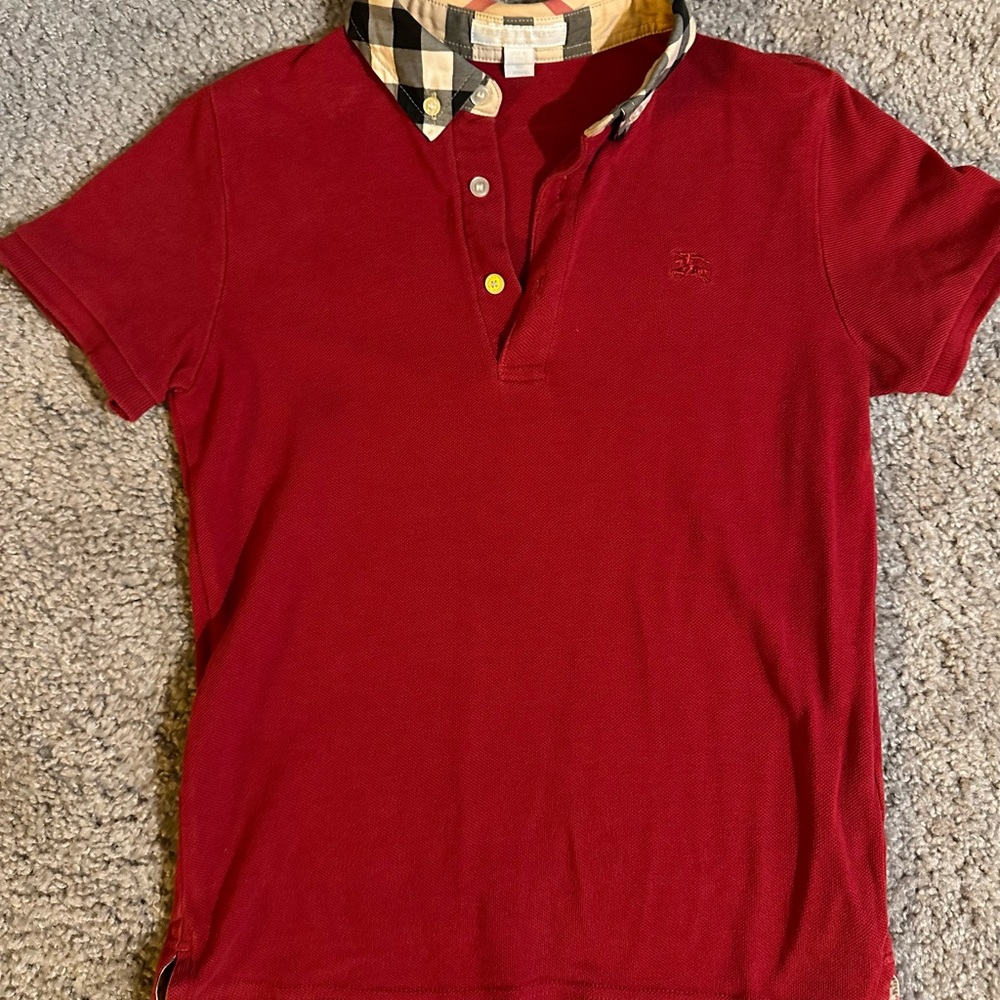 Red Polo Shirt with Checkered Collar